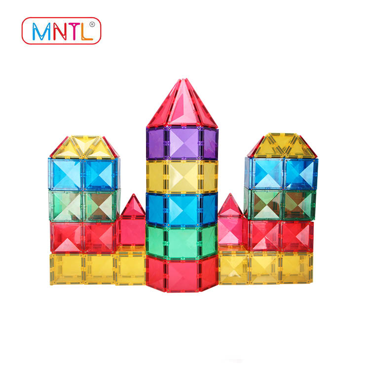 MNTL Vivid Clear Colors 3D Magnet Tiles Toys with Car Set